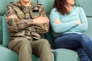 Military Divorce-man and woman sitting on couch
